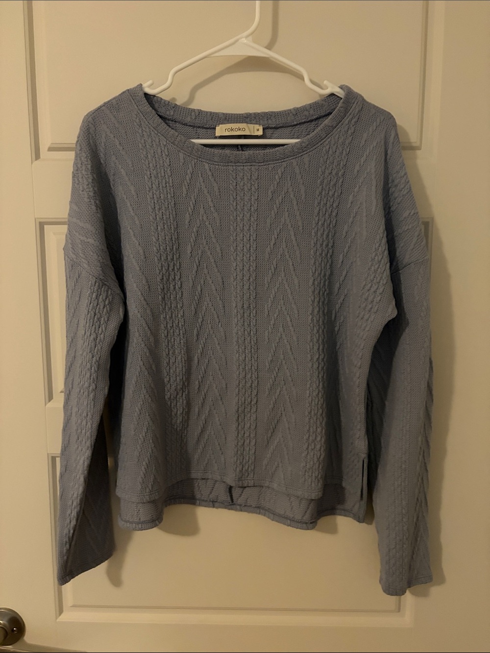 rokoko Light Blue Cable Knit Crewneck Sweater